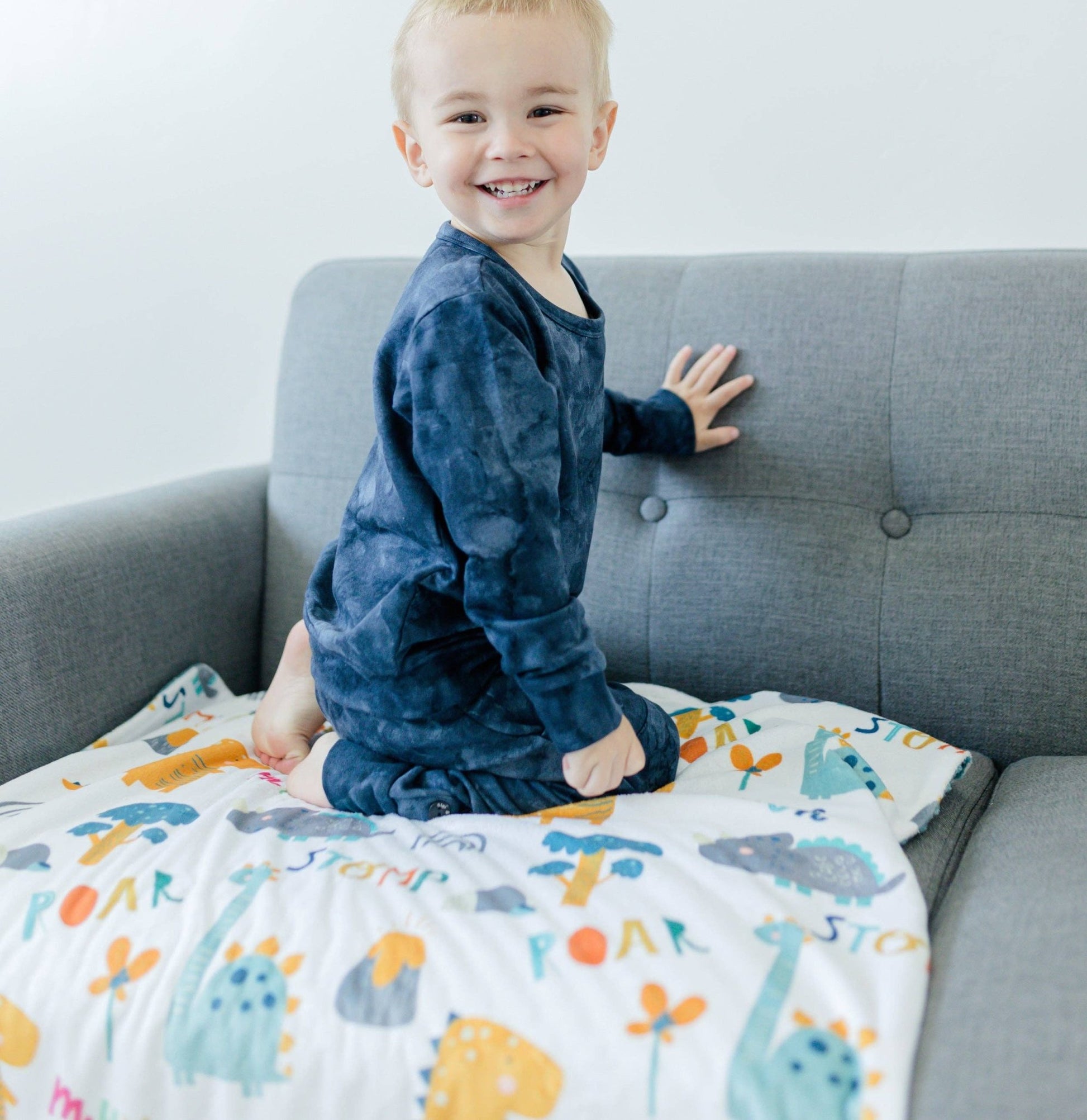 Baby & Toddler Minky Blanket - Dinoland Blue - Tiny Tots Boutique