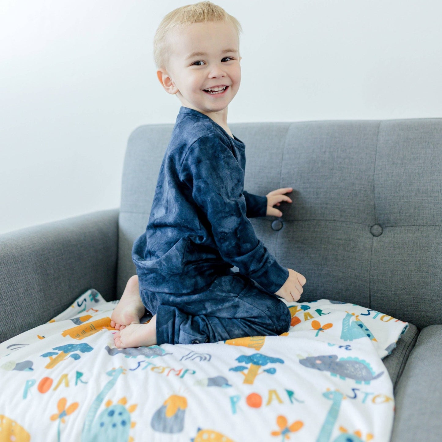 Baby & Toddler Minky Blanket - Dinoland Blue - Tiny Tots Boutique