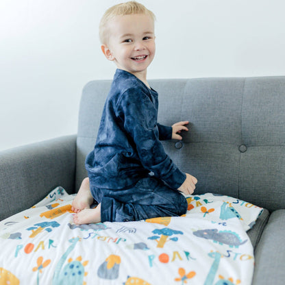 Baby & Toddler Minky Blanket - Dinoland Blue - Tiny Tots Boutique