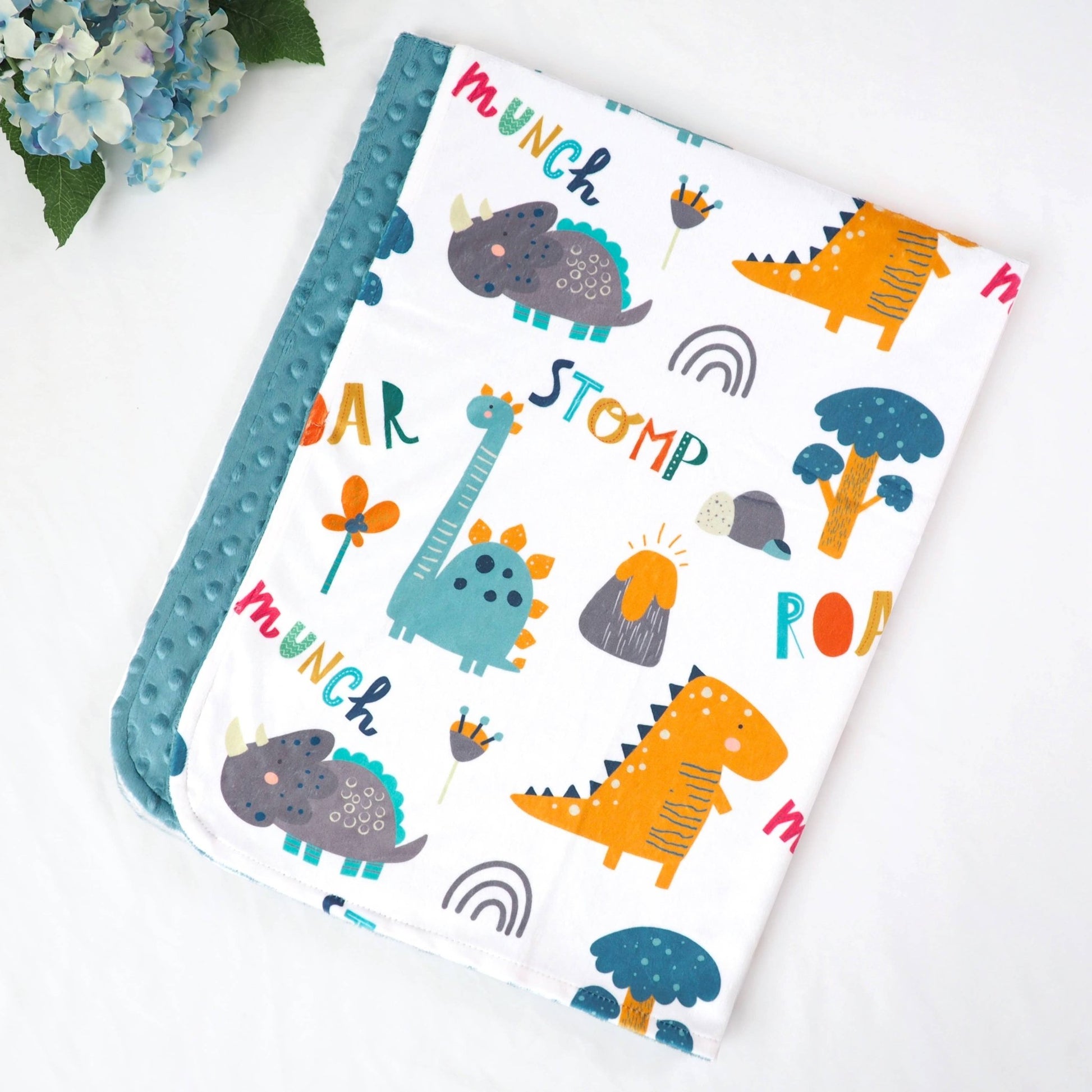 Baby & Toddler Minky Blanket - Dinoland Blue - Tiny Tots Boutique