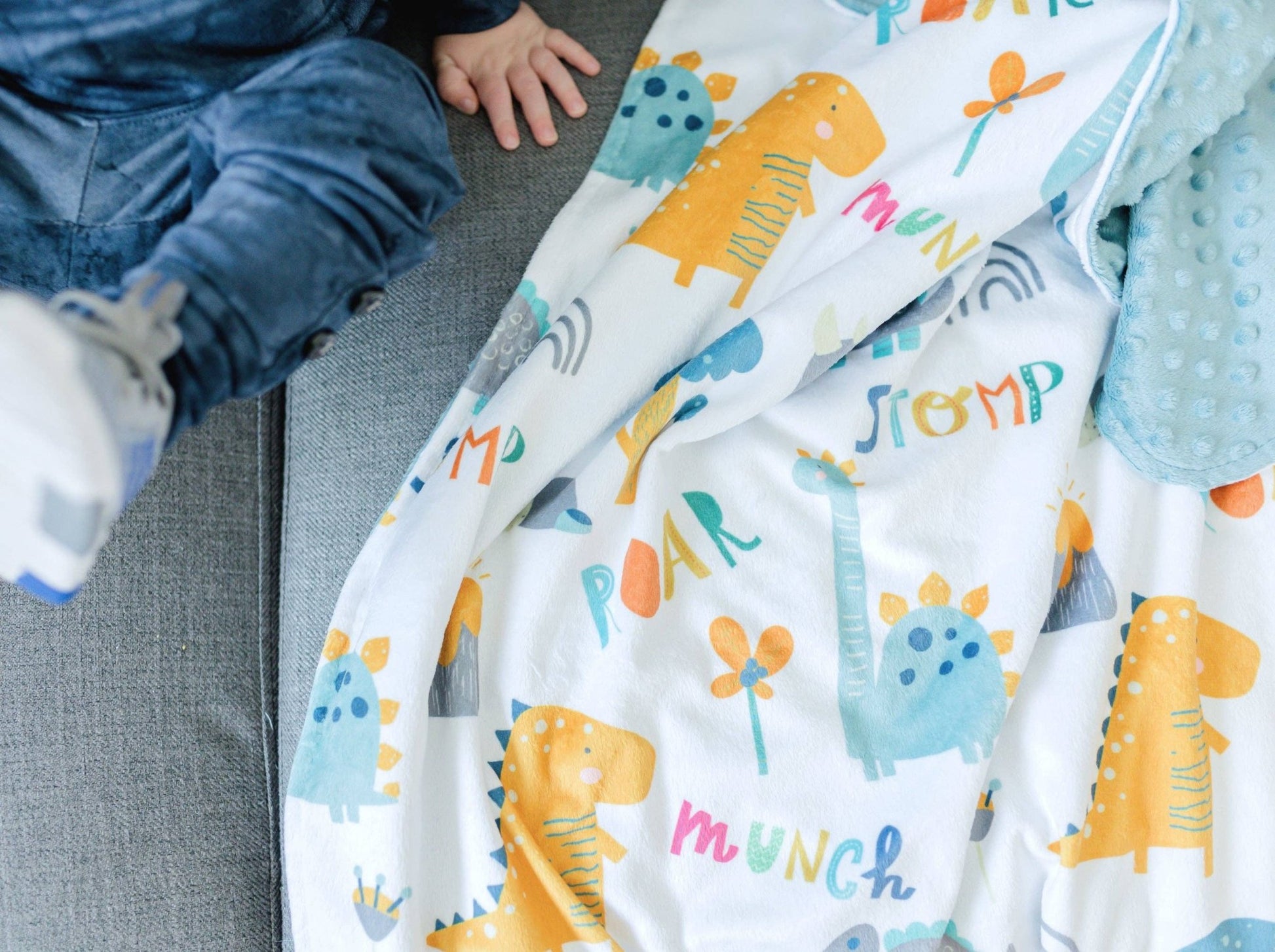 Baby & Toddler Minky Blanket - Dinoland Blue - Tiny Tots Boutique