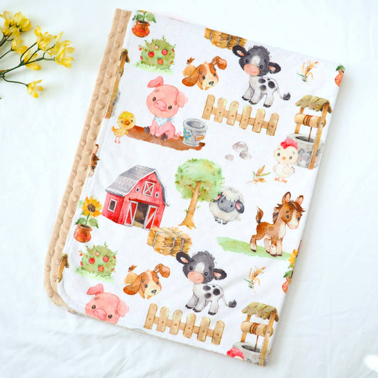 Baby & Toddler Minky Blanket - Farm Animals - Tiny Tots Boutique