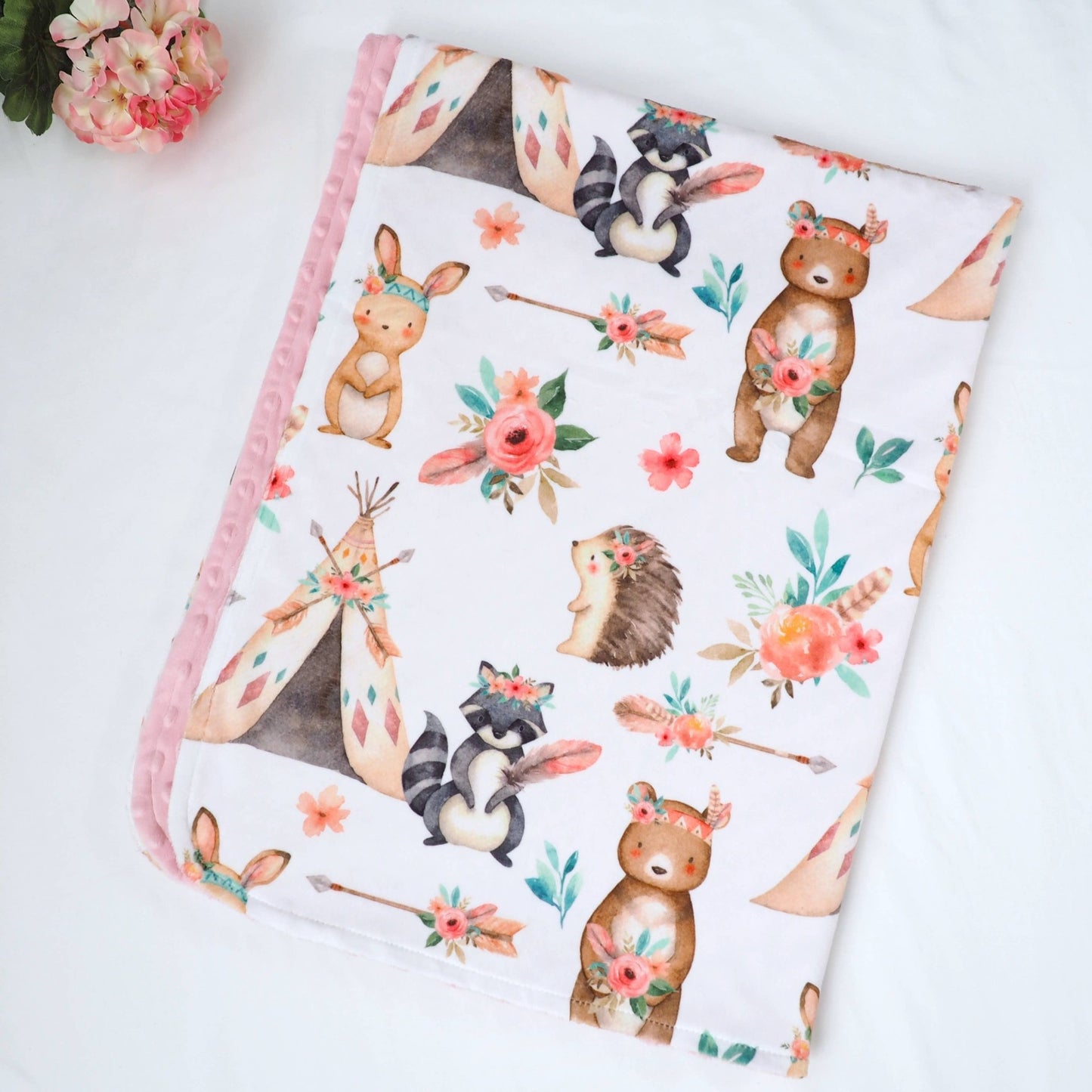 Baby & Toddler Minky Blanket - Woodland Tribe Pink - Tiny Tots Boutique
