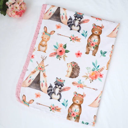Baby & Toddler Minky Blanket - Woodland Tribe Pink - Tiny Tots Boutique
