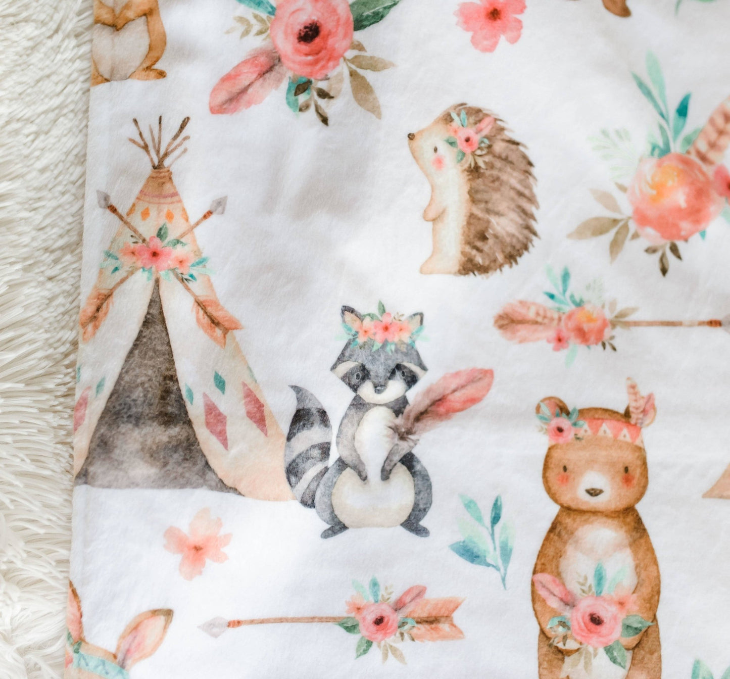 Baby & Toddler Minky Blanket - Woodland Tribe Pink - Tiny Tots Boutique