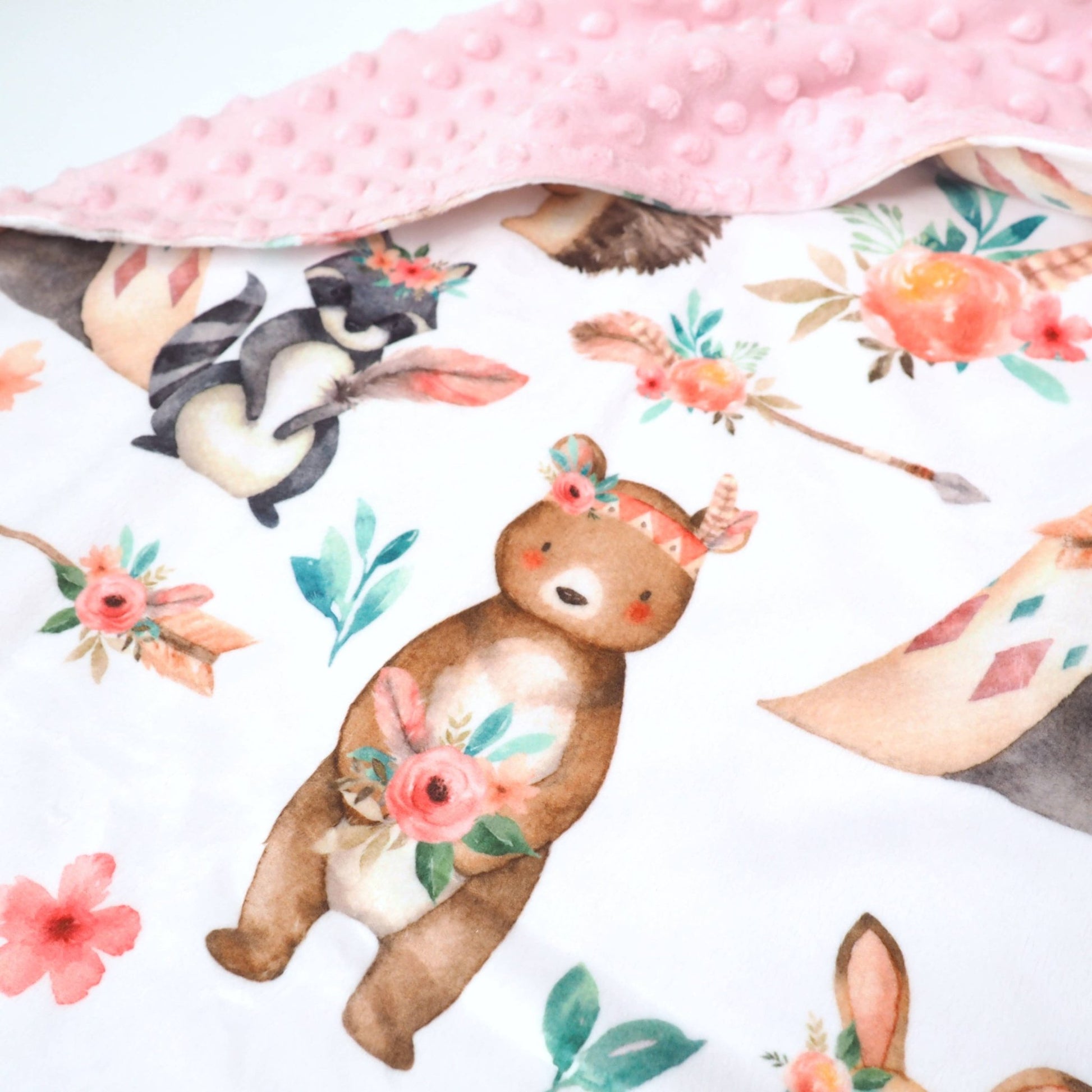 Baby & Toddler Minky Blanket - Woodland Tribe Pink - Tiny Tots Boutique