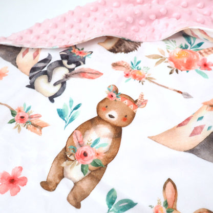 Baby & Toddler Minky Blanket - Woodland Tribe Pink - Tiny Tots Boutique