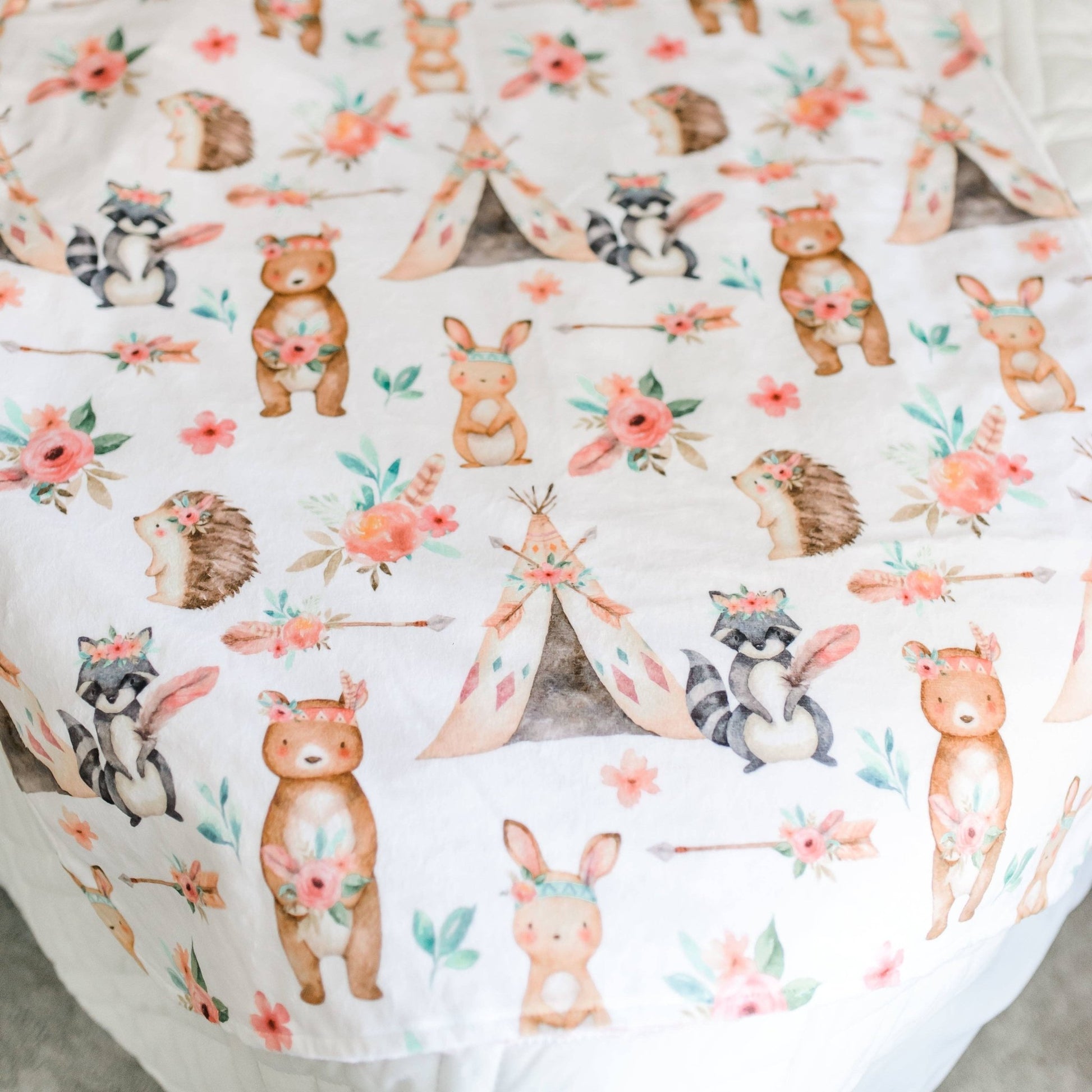 Baby & Toddler Minky Blanket - Woodland Tribe Pink - Tiny Tots Boutique