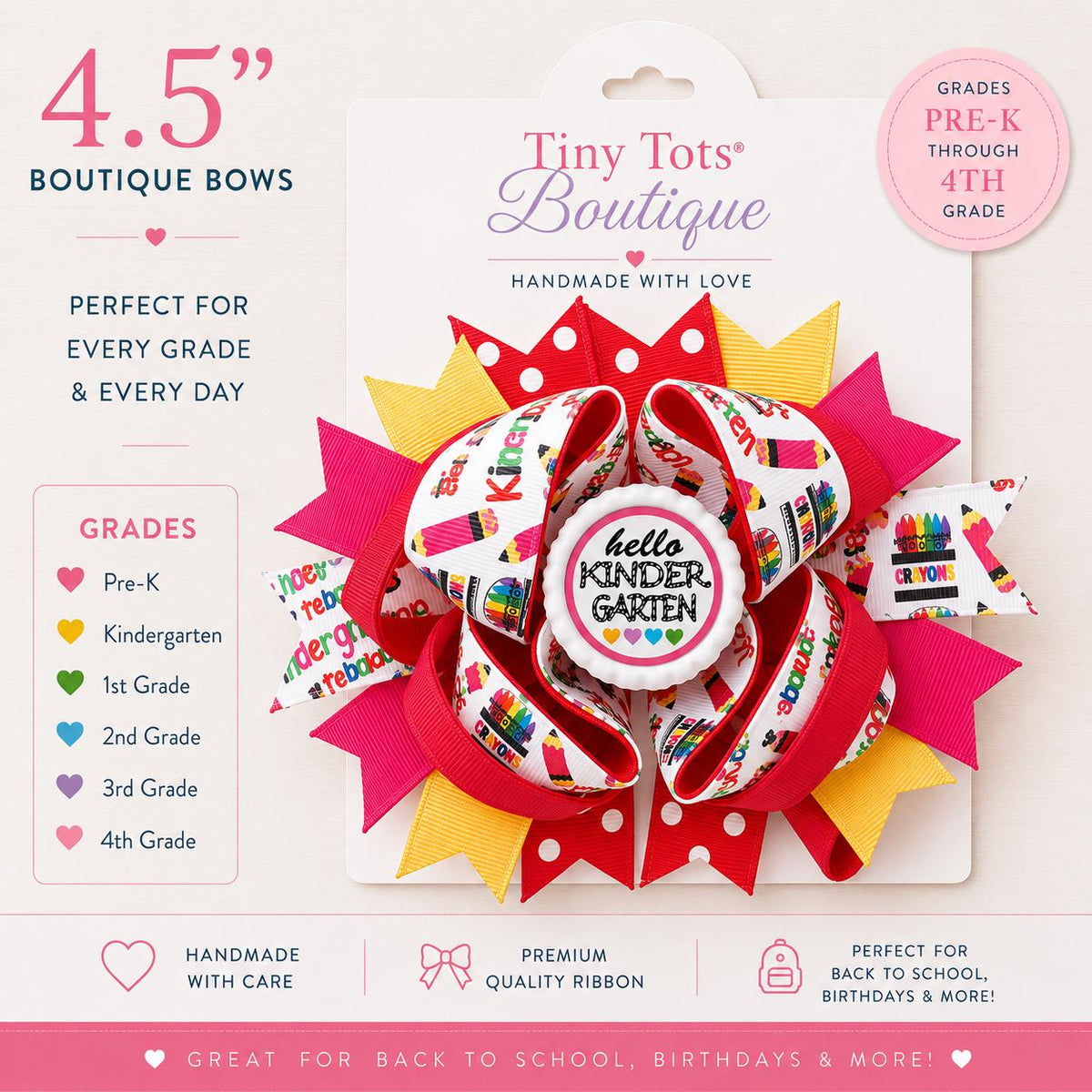 Back to School Hair Bow – Boutique Handmade 4-5" School Accessory - Tiny Tots Boutique