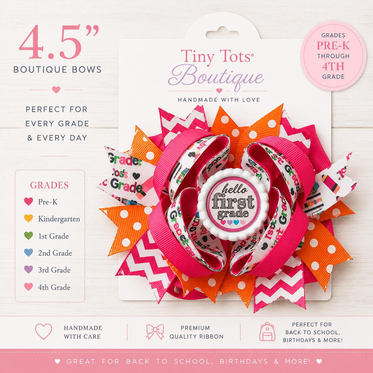 Back to School Hair Bow – Boutique Handmade 4-5" School Accessory - Tiny Tots Boutique