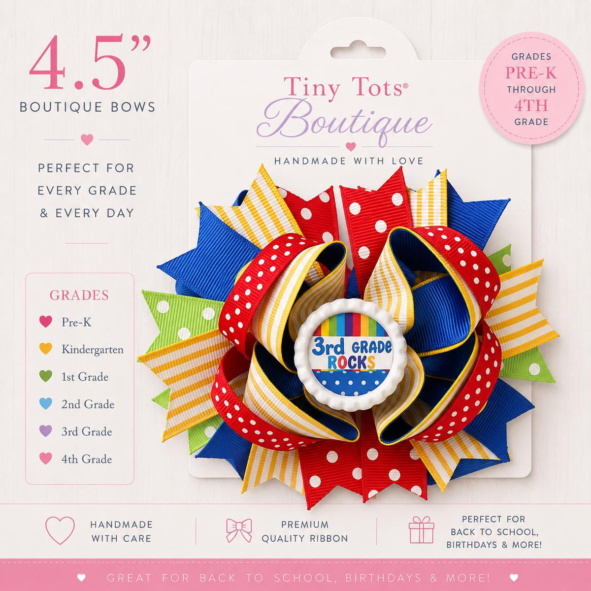 Back to School Hair Bow – Boutique Handmade 4-5" School Accessory - Tiny Tots Boutique