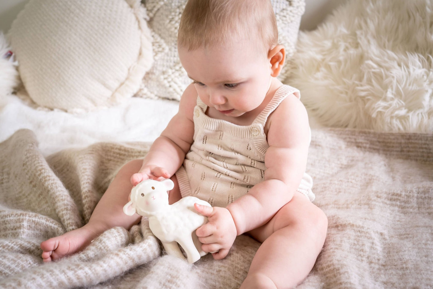 Bahbah the Lamb Organic Rubber Teether, Rattle & Bath Toy - Tiny Tots Boutique