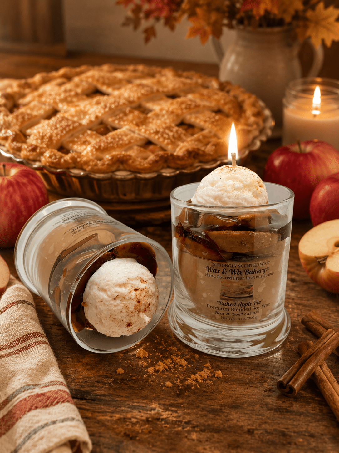 Baked Apple Pie Large Soy Dessert Candle - Custom Engraving Available - Tiny Tots Boutique