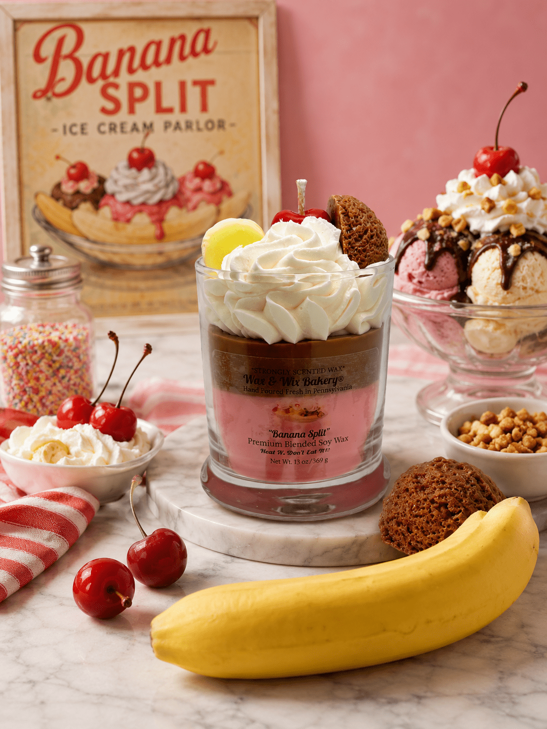 Banana Split Candle.13 oz. Large Soy Dessert Candle - Tiny Tots Boutique