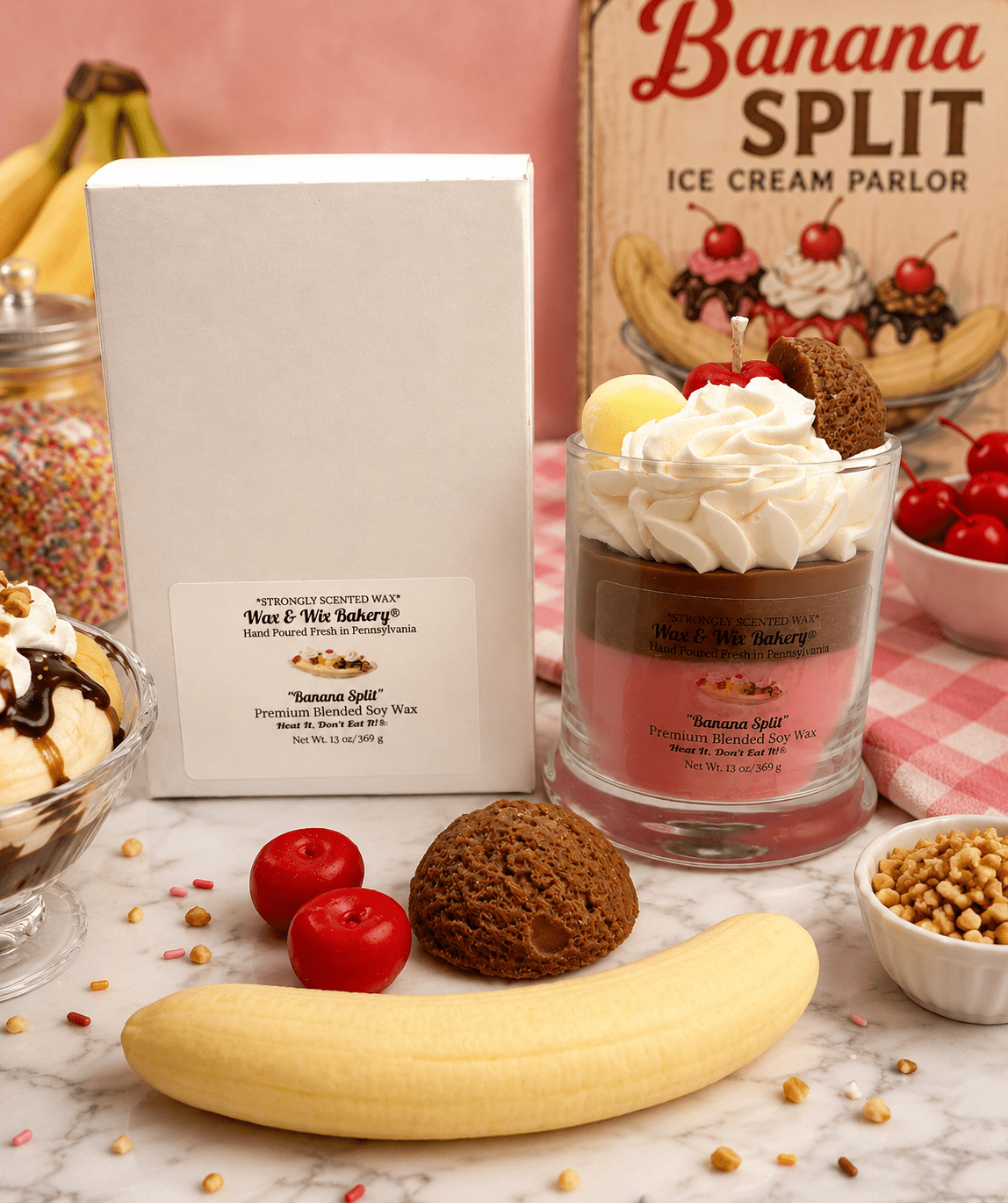 Banana Split Candle.13 oz. Large Soy Dessert Candle - Tiny Tots Boutique