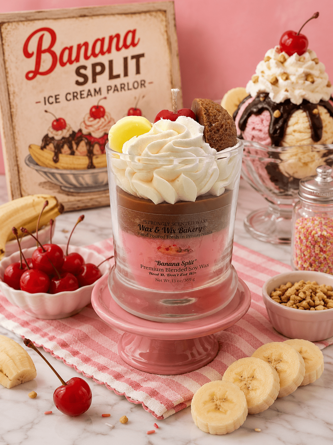 Banana Split Candle.13 oz. Large Soy Dessert Candle - Tiny Tots Boutique