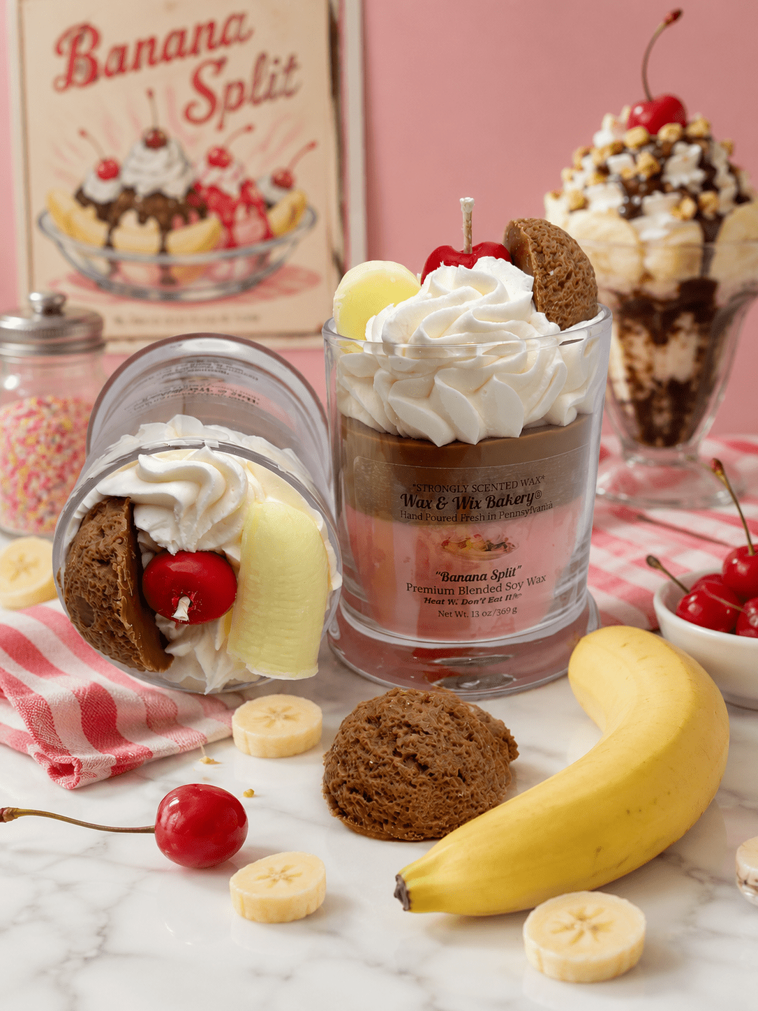 Banana Split Candle.13 oz. Large Soy Dessert Candle - Tiny Tots Boutique