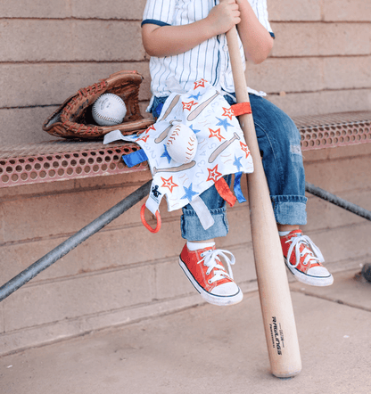 Baseball Baby Learning Lovey Tag Stroller Toy 10" x 10" - Tiny Tots Boutique