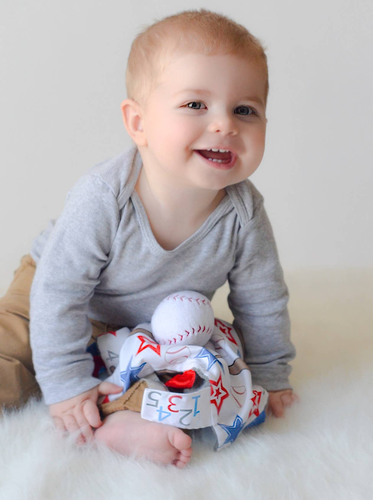 Baseball Baby Learning Lovey Tag Stroller Toy 10" x 10" - Tiny Tots Boutique