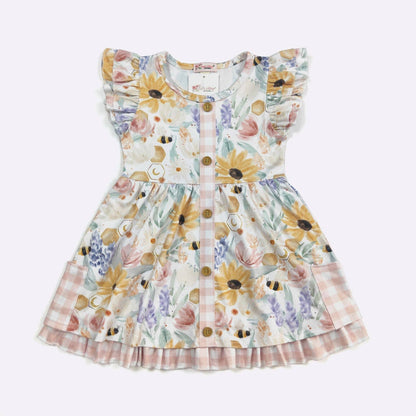 Bee Floral Girls Dress - Tiny Tots Boutique