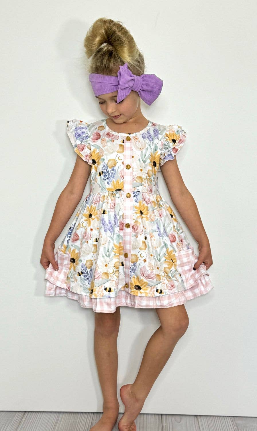 Bee Floral Girls Dress - Tiny Tots Boutique