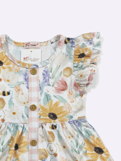 Bee Floral Girls Dress - Tiny Tots Boutique