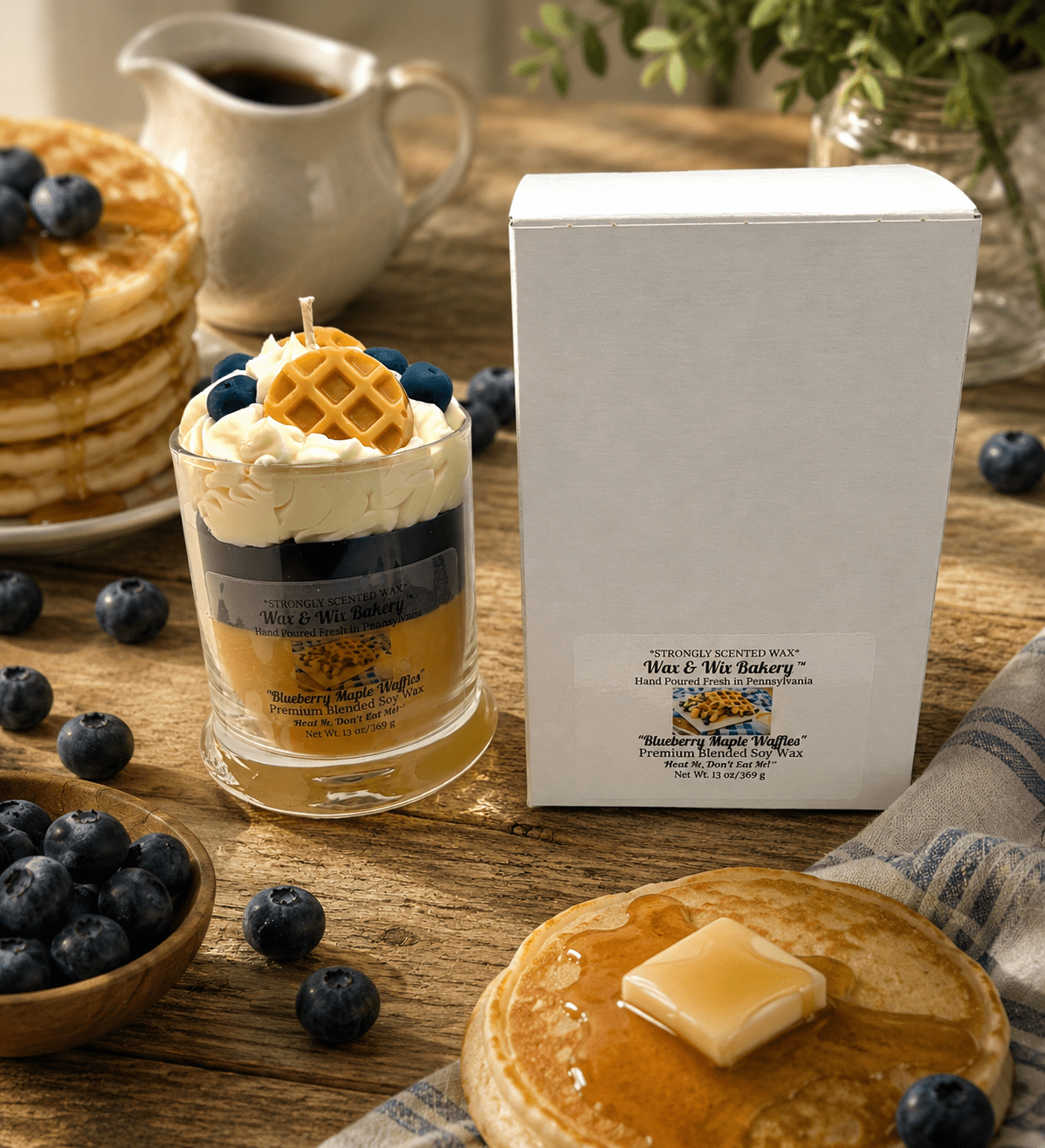 Blueberry Maple Waffle Candle. 13 oz. Large Dessert Candle - Tiny Tots Boutique