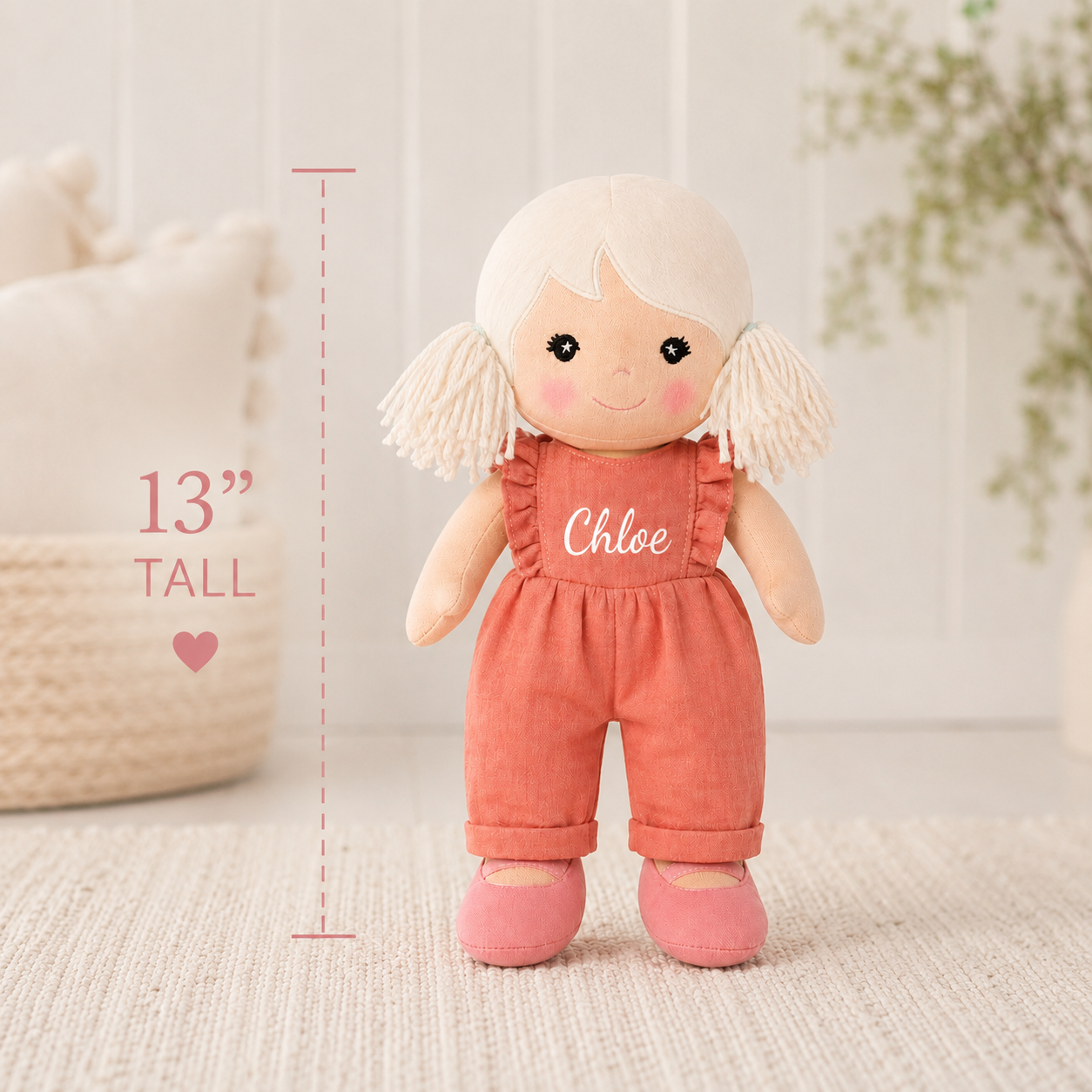 Soft Cotton Baby Doll Organic Velour Construction Gentle First Toy Personalized Gift Collection Eco Friendly Materials Corn Husk Stuffing Embroidered Details Blonde Hair Design Cuddly Comfort Essential Nurturing Play Development Baby Shower