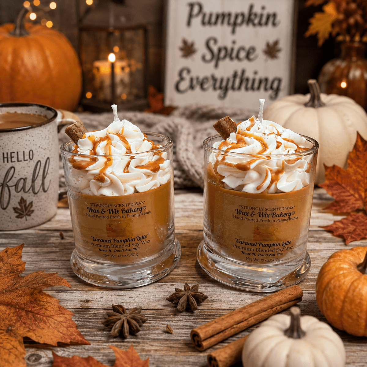 Caramel Pumpkin Latte Candle. 13 oz. Large Soy Drink Candle. - Tiny Tots Boutique