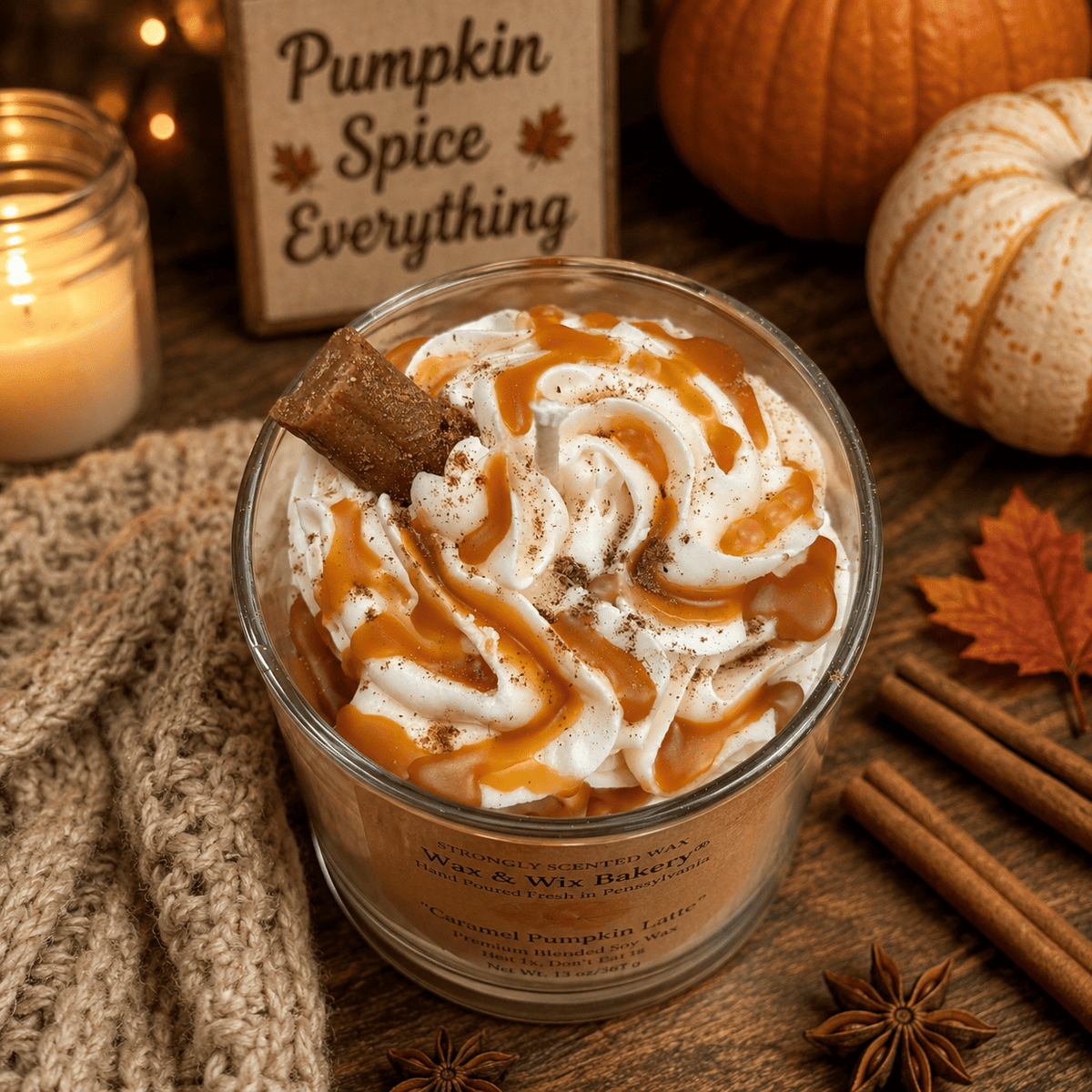 Caramel Pumpkin Latte Candle. 13 oz. Large Soy Drink Candle. - Tiny Tots Boutique