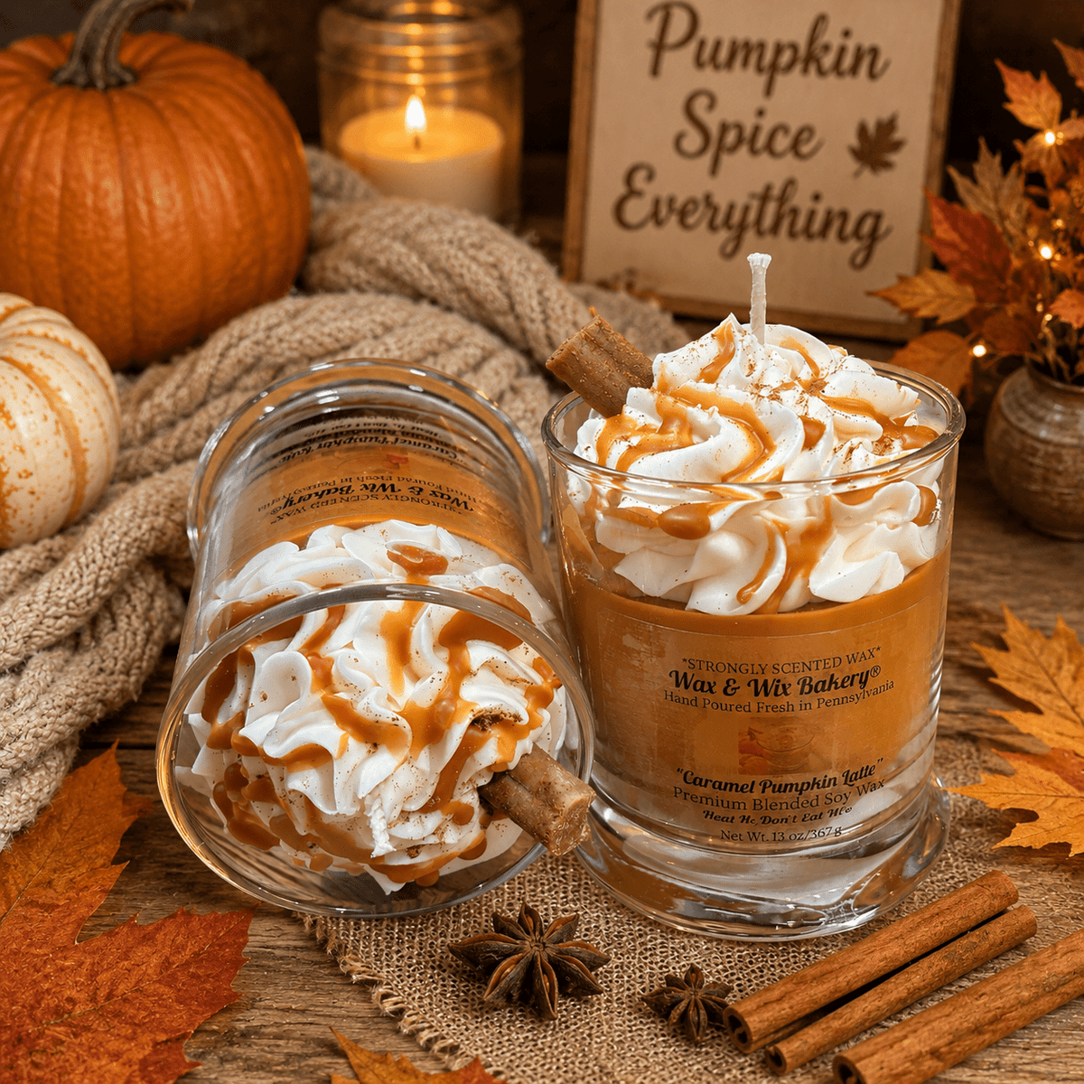 Caramel Pumpkin Latte Candle. 13 oz. Large Soy Drink Candle. - Tiny Tots Boutique