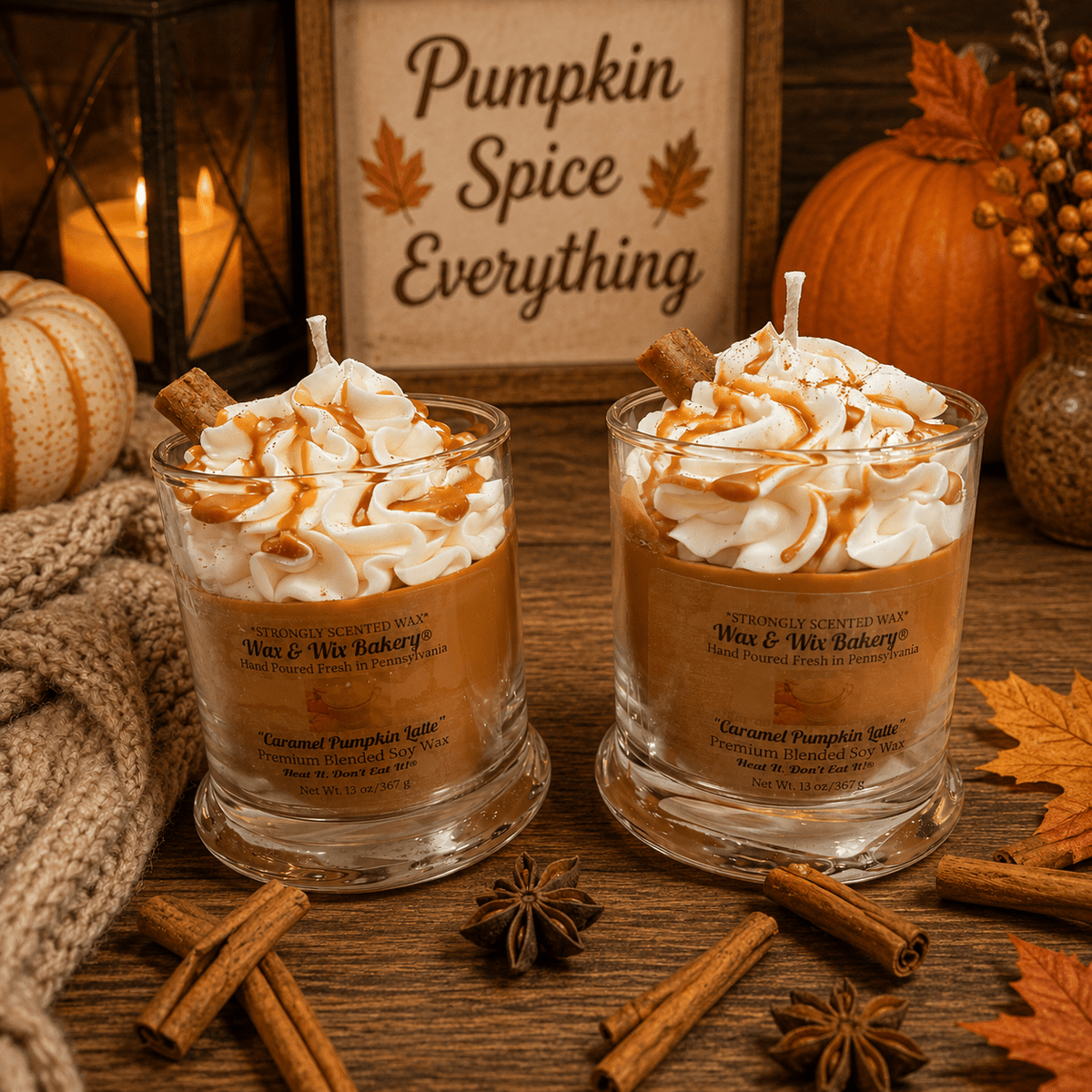 Caramel Pumpkin Latte Candle. 13 oz. Large Soy Drink Candle. - Tiny Tots Boutique