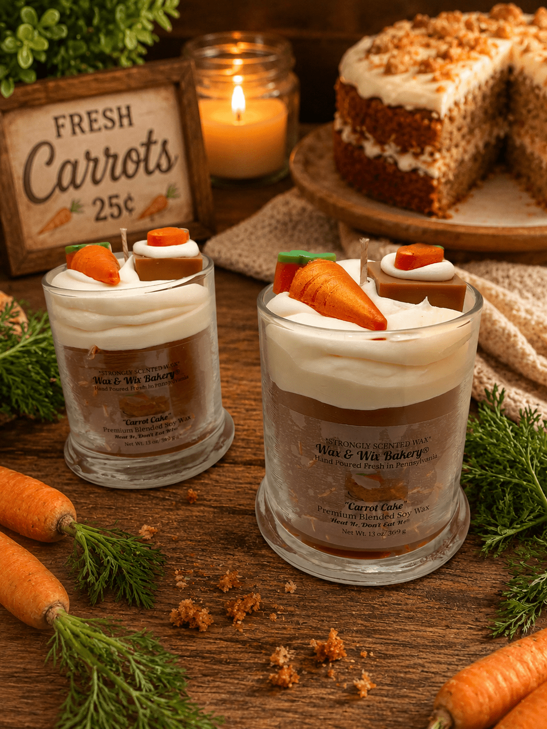 Carrot Cake Candle. 13 oz. Large Soy Dessert Candle - Tiny Tots Boutique