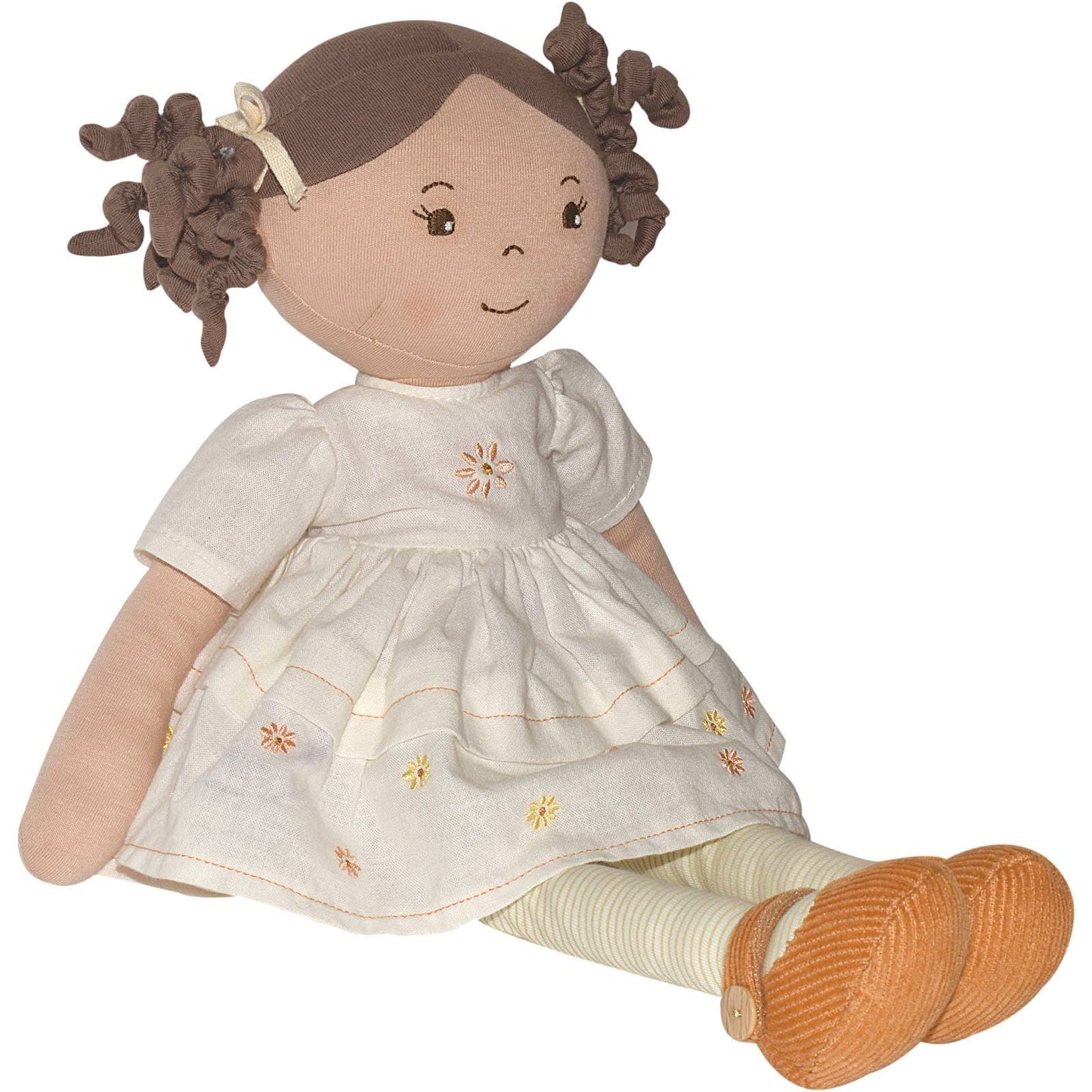 Cecilia Dk. Brown Hair in Cream Linen Dress with Display Box - Tiny Tots Boutique