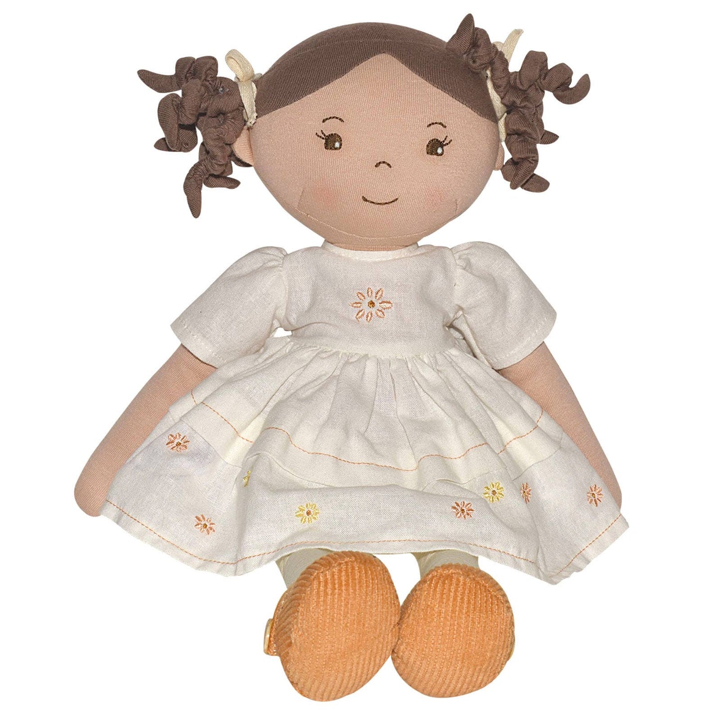 Cecilia Dk. Brown Hair in Cream Linen Dress with Display Box - Tiny Tots Boutique