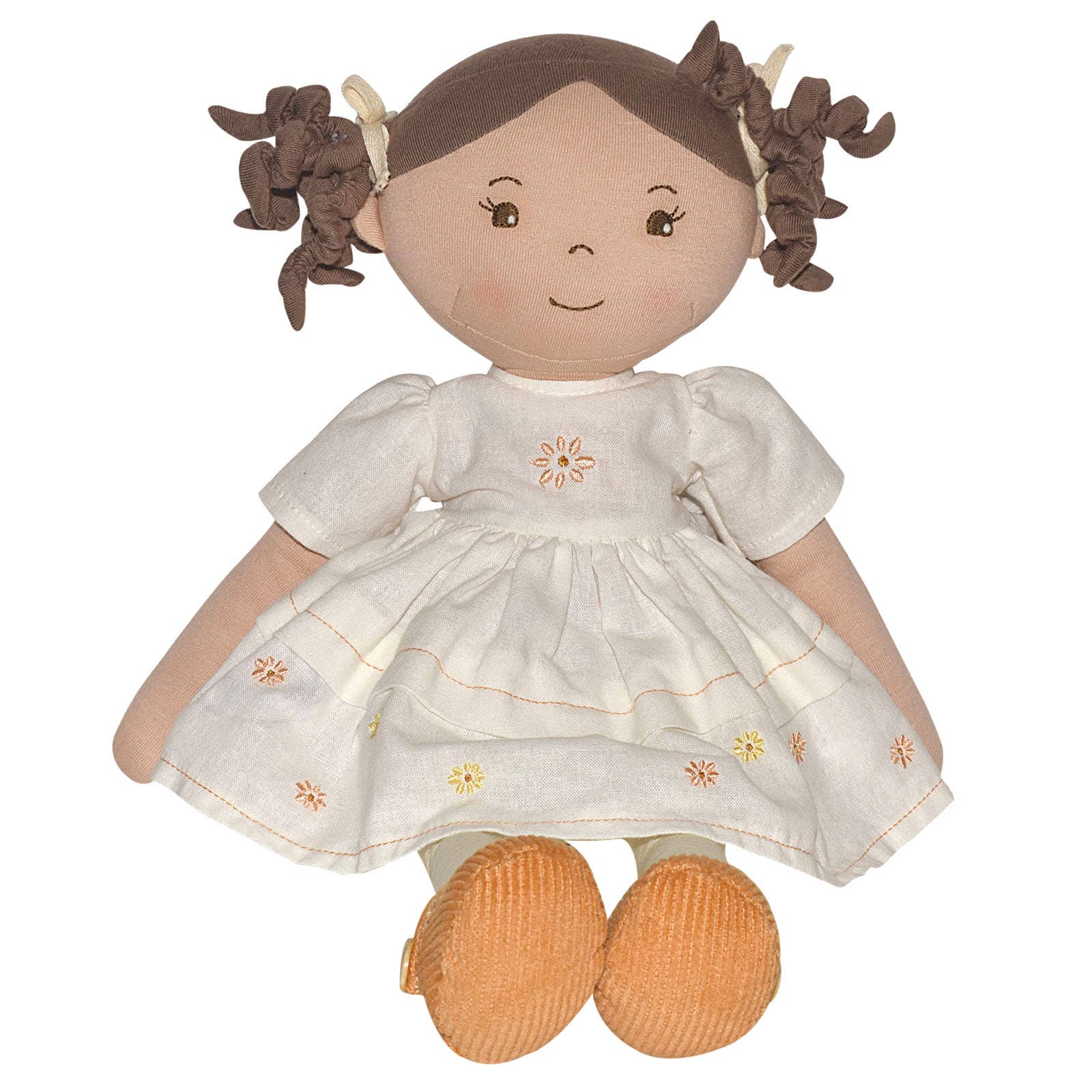 Cecilia Dk. Brown Hair in Cream Linen Dress with Display Box - Tiny Tots Boutique