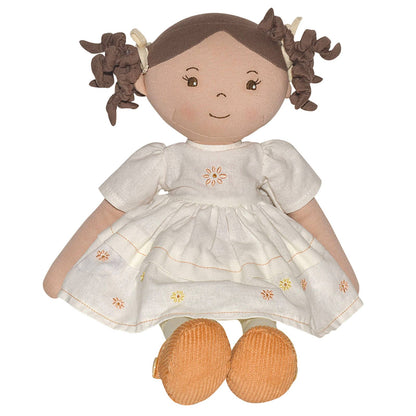 Cecilia Dk. Brown Hair in Cream Linen Dress with Display Box - Tiny Tots Boutique
