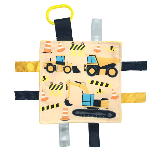 Construction Worker and Trucks Crinkle Tag Square 8"x 8" - Tiny Tots Boutique