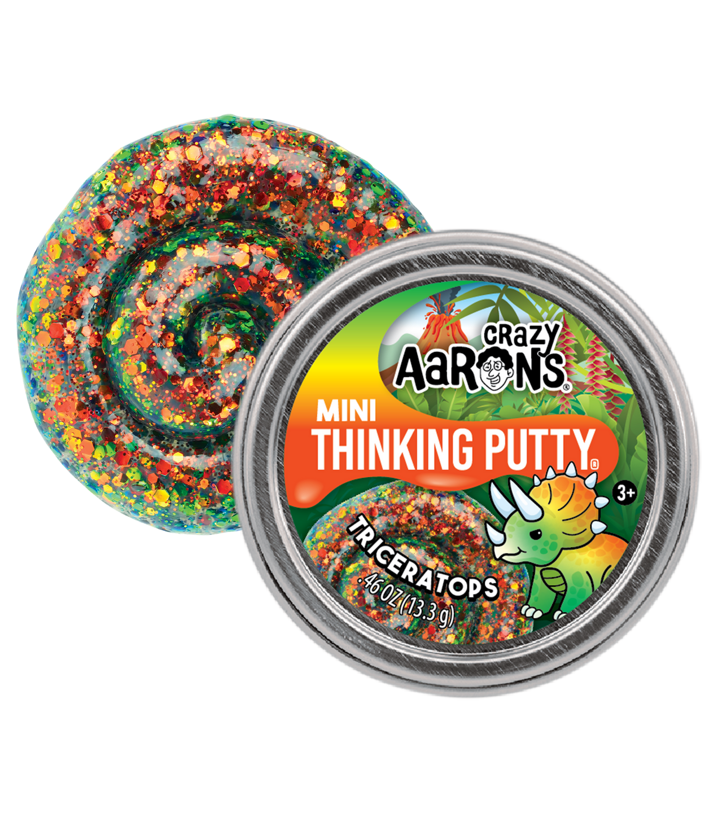 Crazy Aaron's Mini Triceratops - 2" Thinking Putty Tin - Tiny Tots Boutique