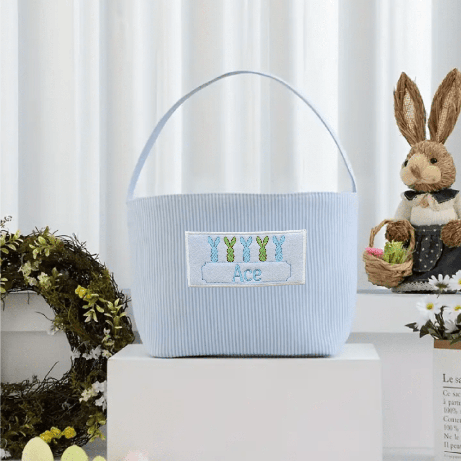 Custom Embroidered Easter Basket - Bunnies - Tiny Tots Boutique