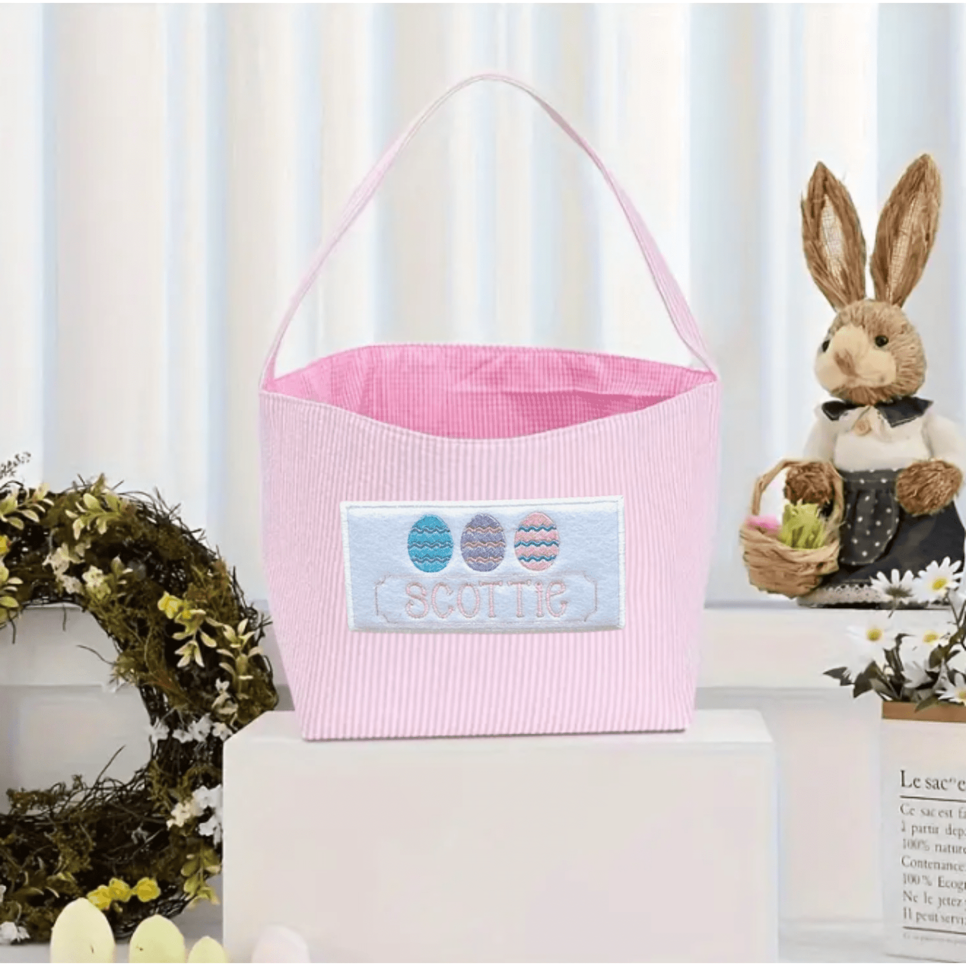 Custom Embroidered Easter Basket - Eggs Trio - Tiny Tots Boutique