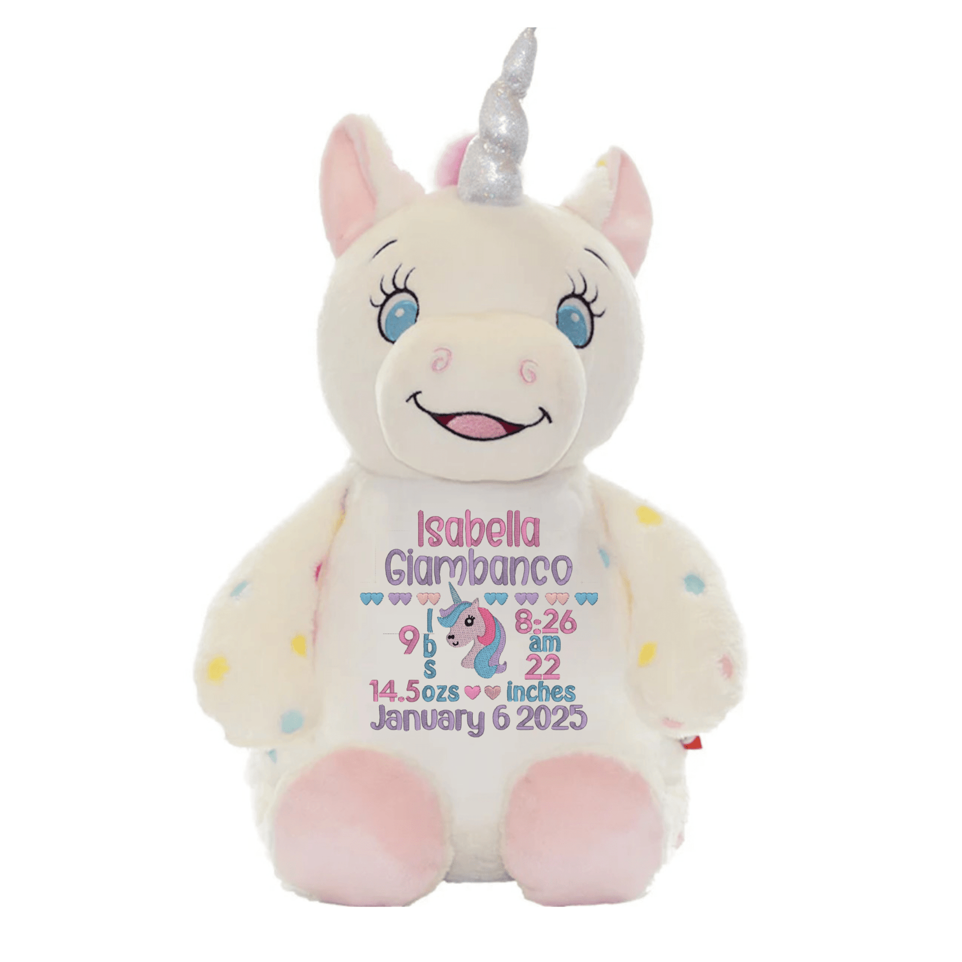 Custom Unicorn Birth Announcement Stuffed Animal - ST509 - 55 - Tiny Tots Boutique