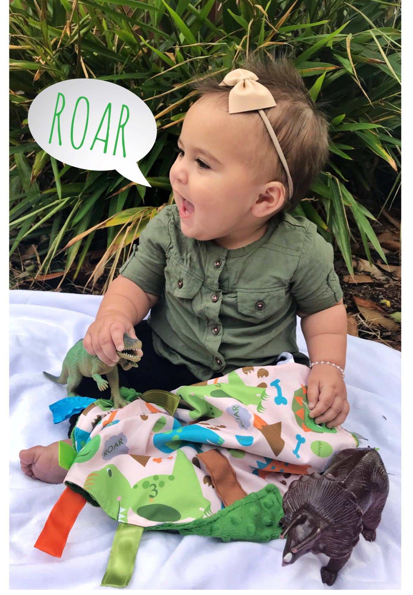 Dinosaur T - Rex Triceratops Crinkle Tag Square 8"x 8" - Tiny Tots Boutique