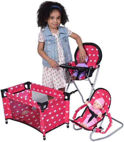 Dolls Mega Play set with High Chair, Bouncer and Pack N Play - Tiny Tots Boutique