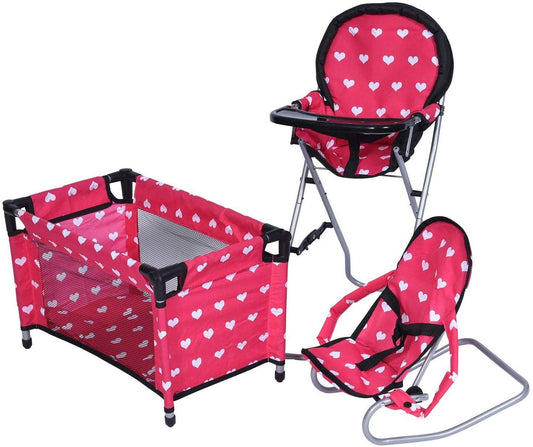 Dolls Mega Play set with High Chair, Bouncer and Pack N Play - Tiny Tots Boutique