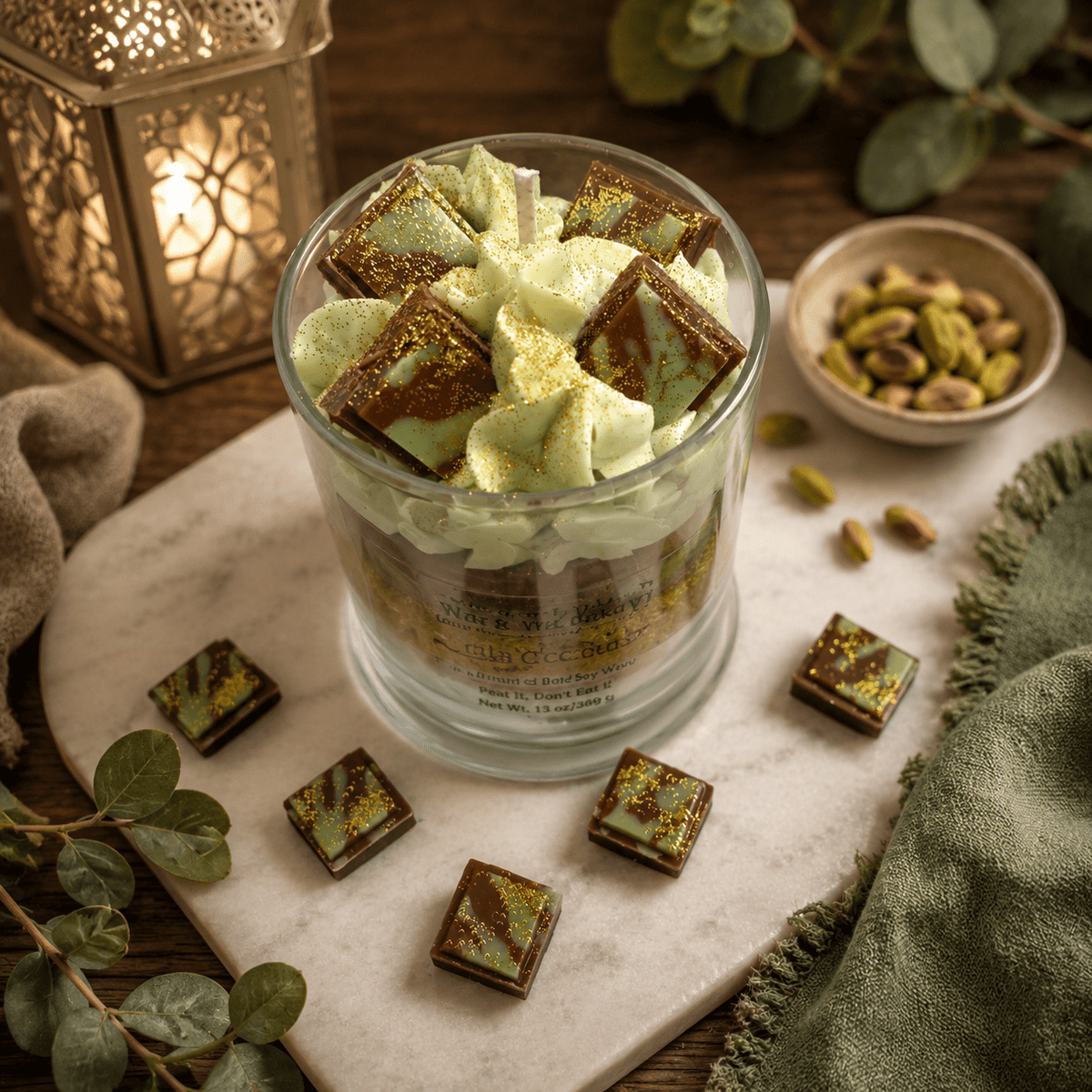 Dubai Chocolate Candle. 13 oz. Large Soy Dessert Candle - Tiny Tots Boutique