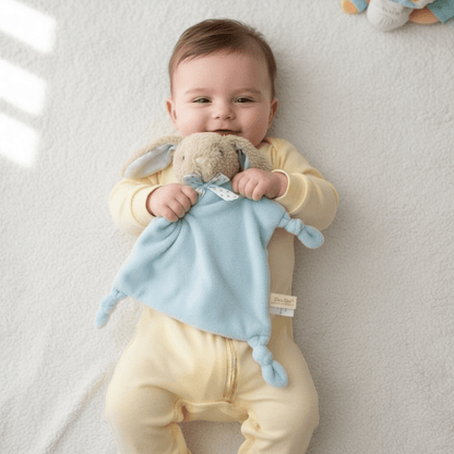 Embroidered Baby Bunny Lovey - Blue - Tiny Tots Boutique