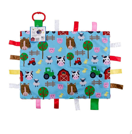 Farm Animals Taggy Comfort Blanket Learning Lovey 14" x 18" - Tiny Tots Boutique