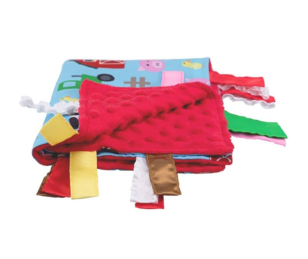 Farm Animals Taggy Comfort Blanket Learning Lovey 14" x 18" - Tiny Tots Boutique
