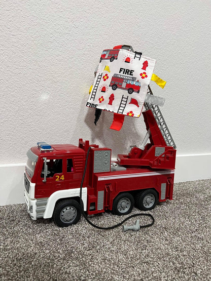 Firetruck Crinkle Tag Square 8x8 Teach at Home Toy - Tiny Tots Boutique